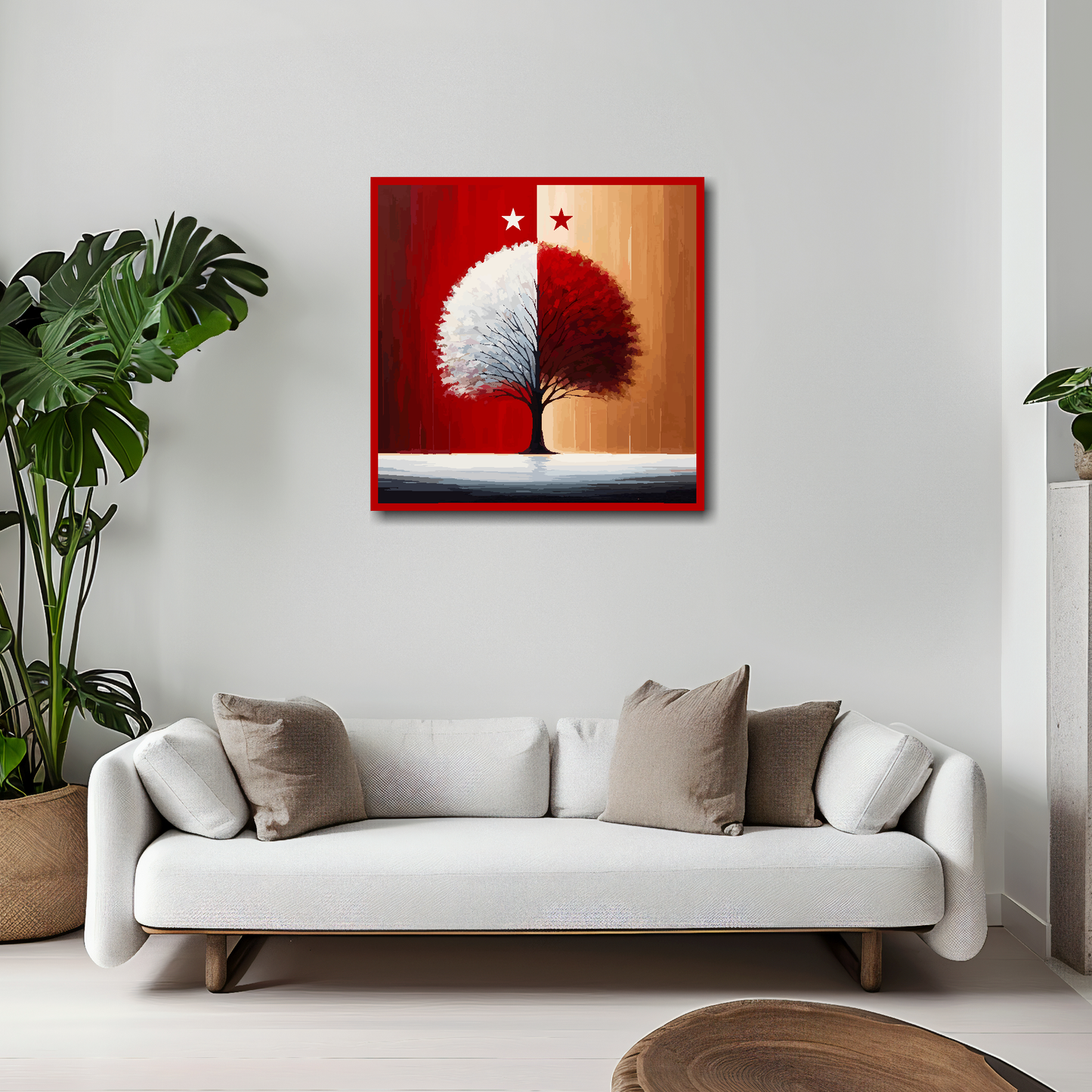 Nottingham Forest inspired canvas 20x20 inches above white sofa - vibrant UK football wall art