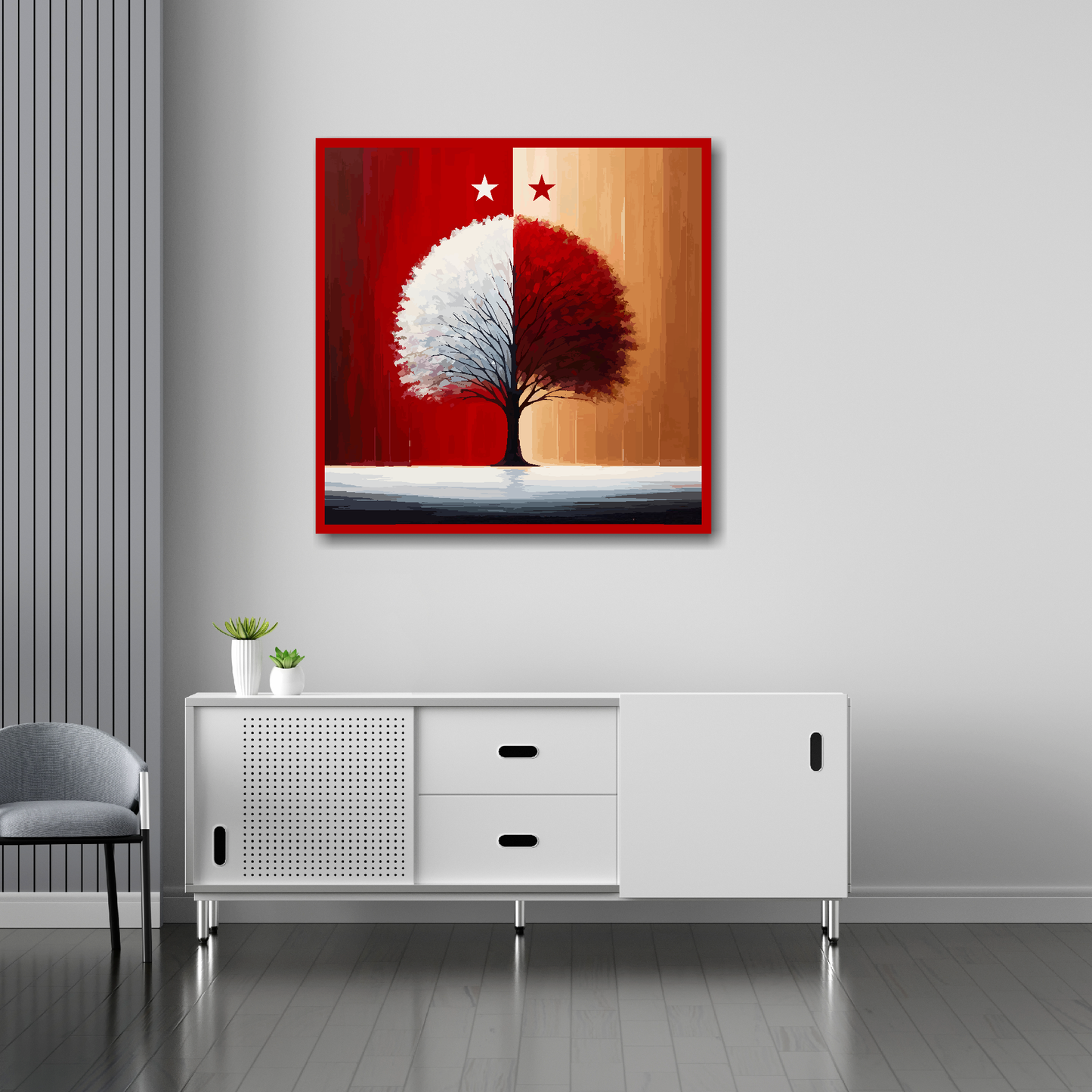 Nottingham Forest inspired canvas 30x30 inches above sideboard - large colourful UK football art made in Britain