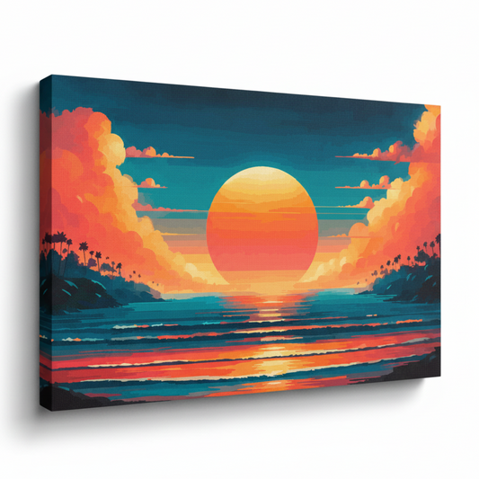 Colourful burnt horizon landscape canvas print - UK made abstract scenic wall art