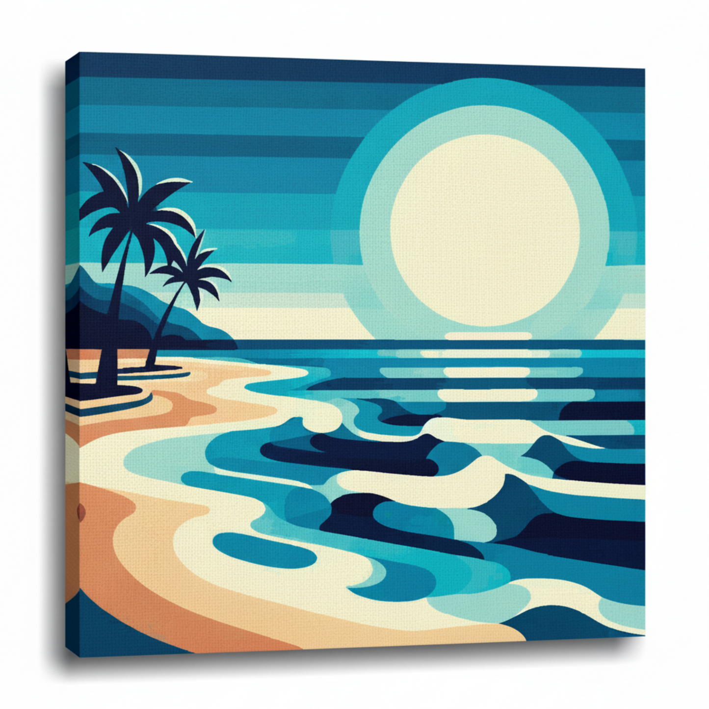 Colourful palm beach seascape canvas print - UK made abstract coastal wall art
