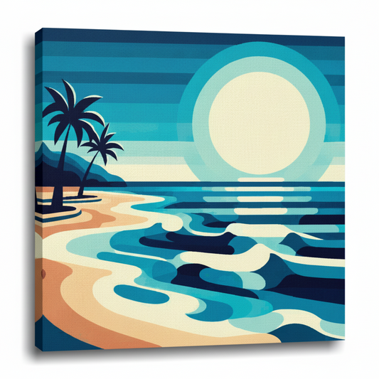 Colourful palm beach seascape canvas print - UK made abstract coastal wall art