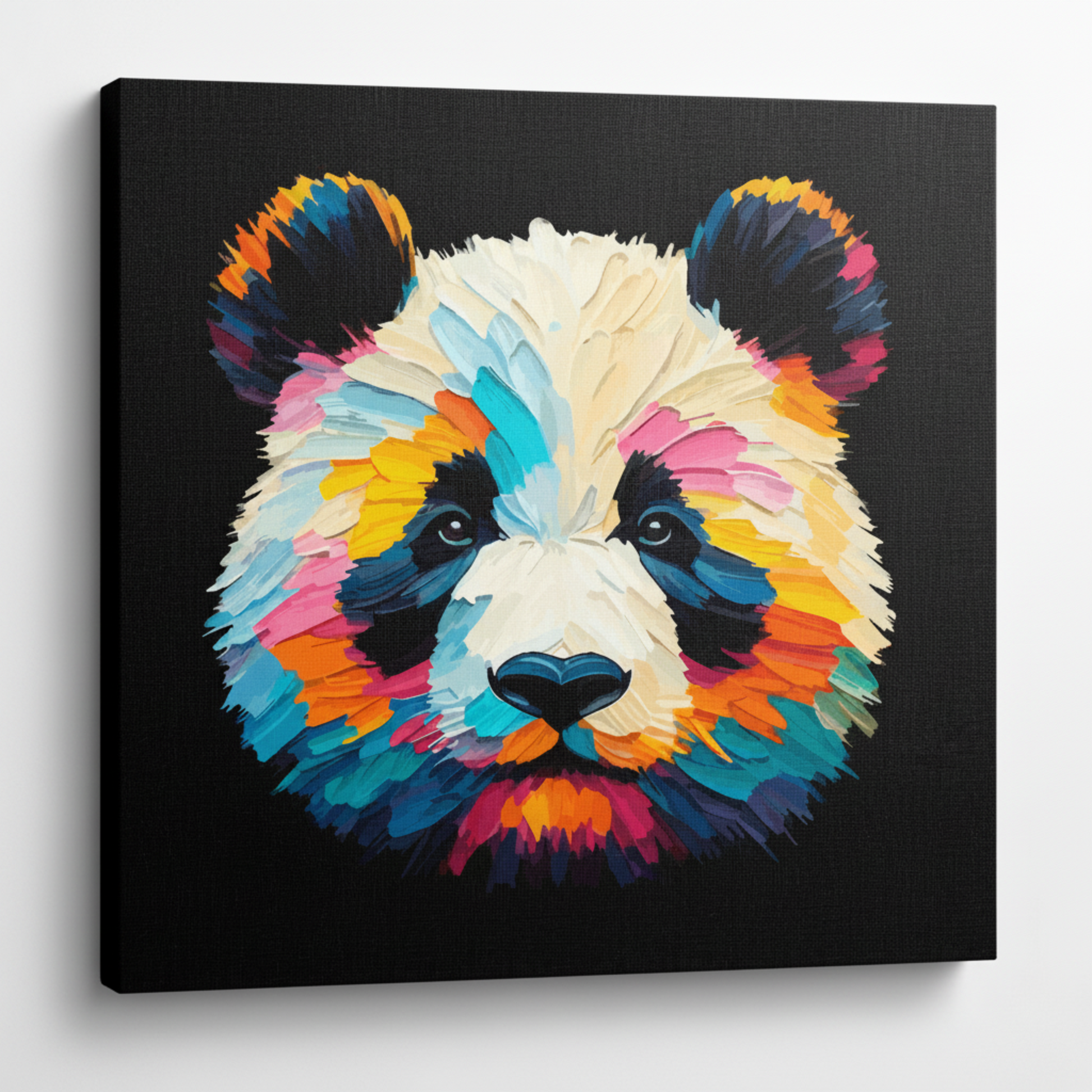 Colourful Panda wildlife portrait canvas print - UK made abstract animal wall art black background