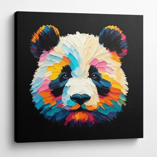 Colourful Panda wildlife portrait canvas print - UK made abstract animal wall art black background