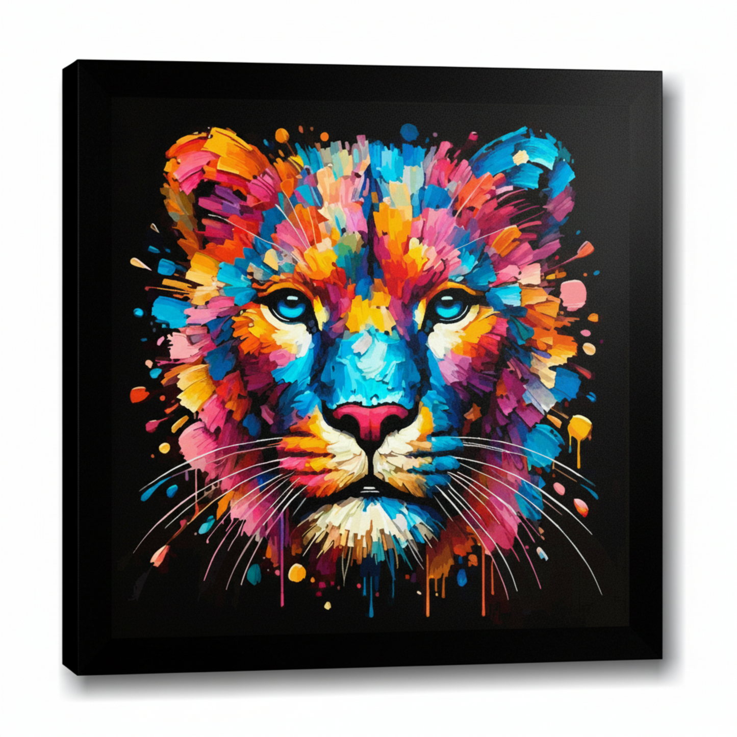 Colourful Panther wildlife portrait canvas print - UK made abstract animal wall art black background