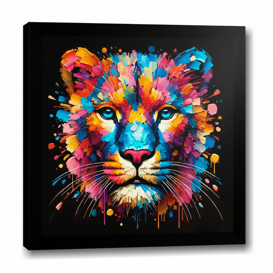 Colourful Panther wildlife portrait canvas print - UK made abstract animal wall art black background