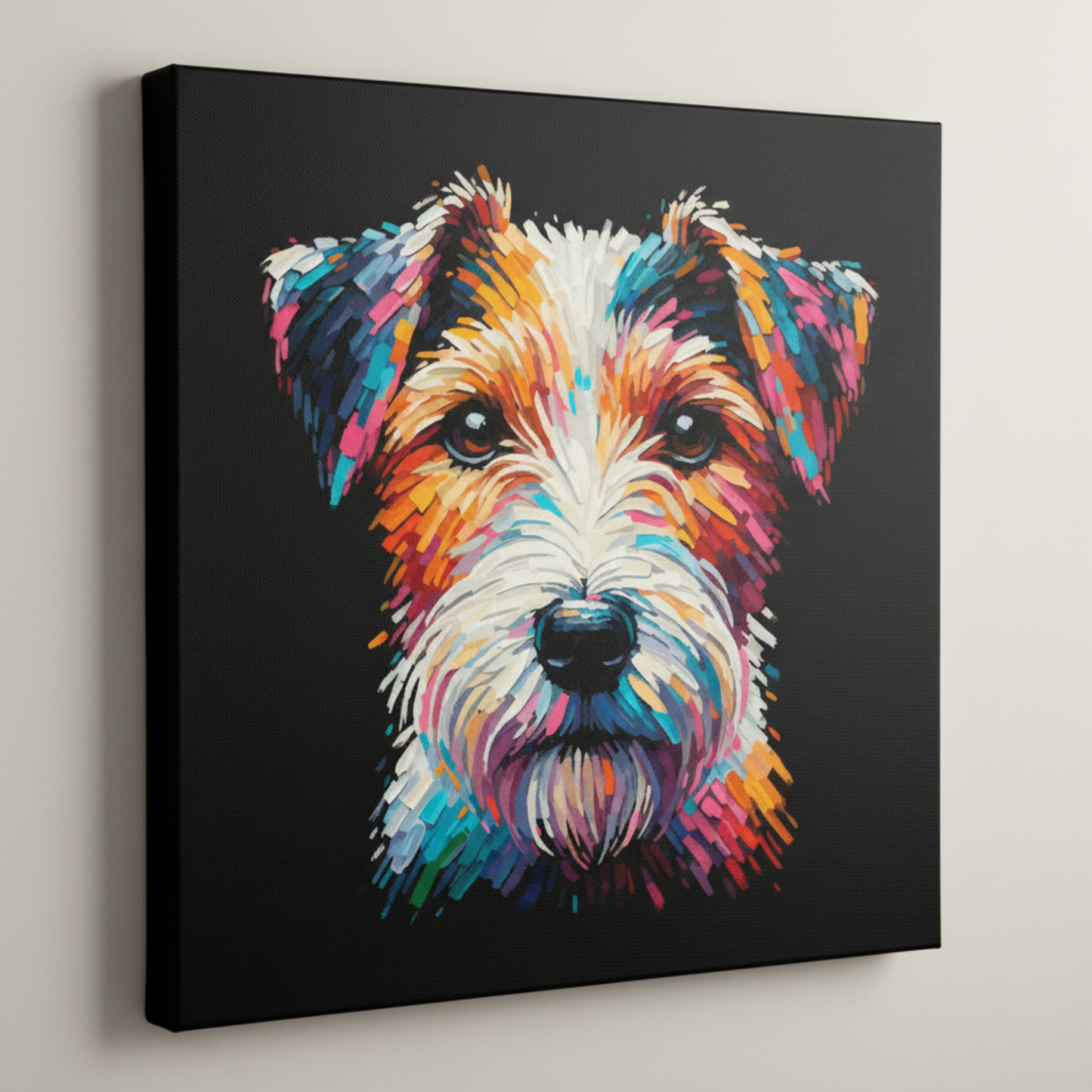 Colourful Parson Russell Terrier dog portrait canvas print - UK made abstract pet wall art black background