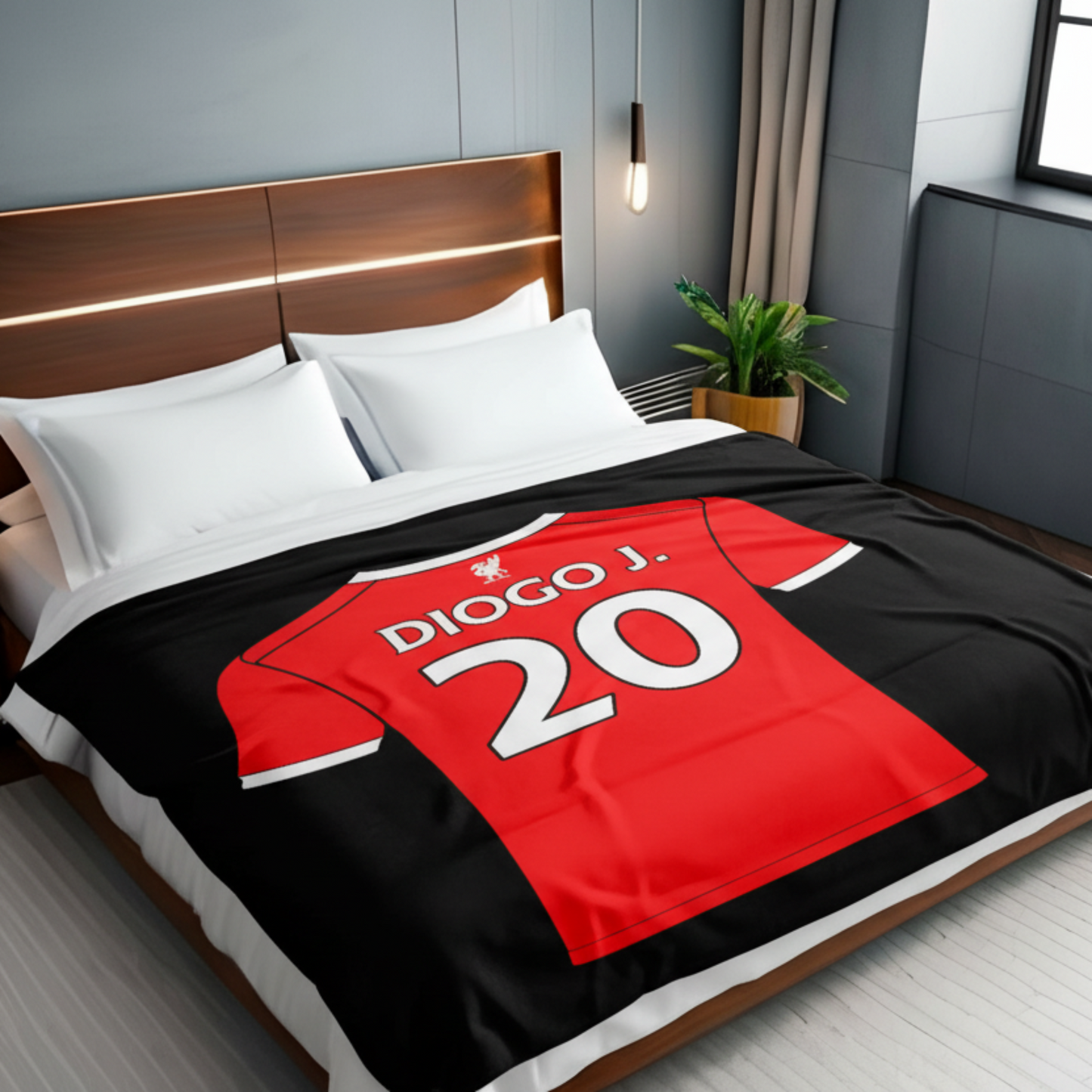 Personalised Liverpool shirt on a fleece blanket. Made in the UK.