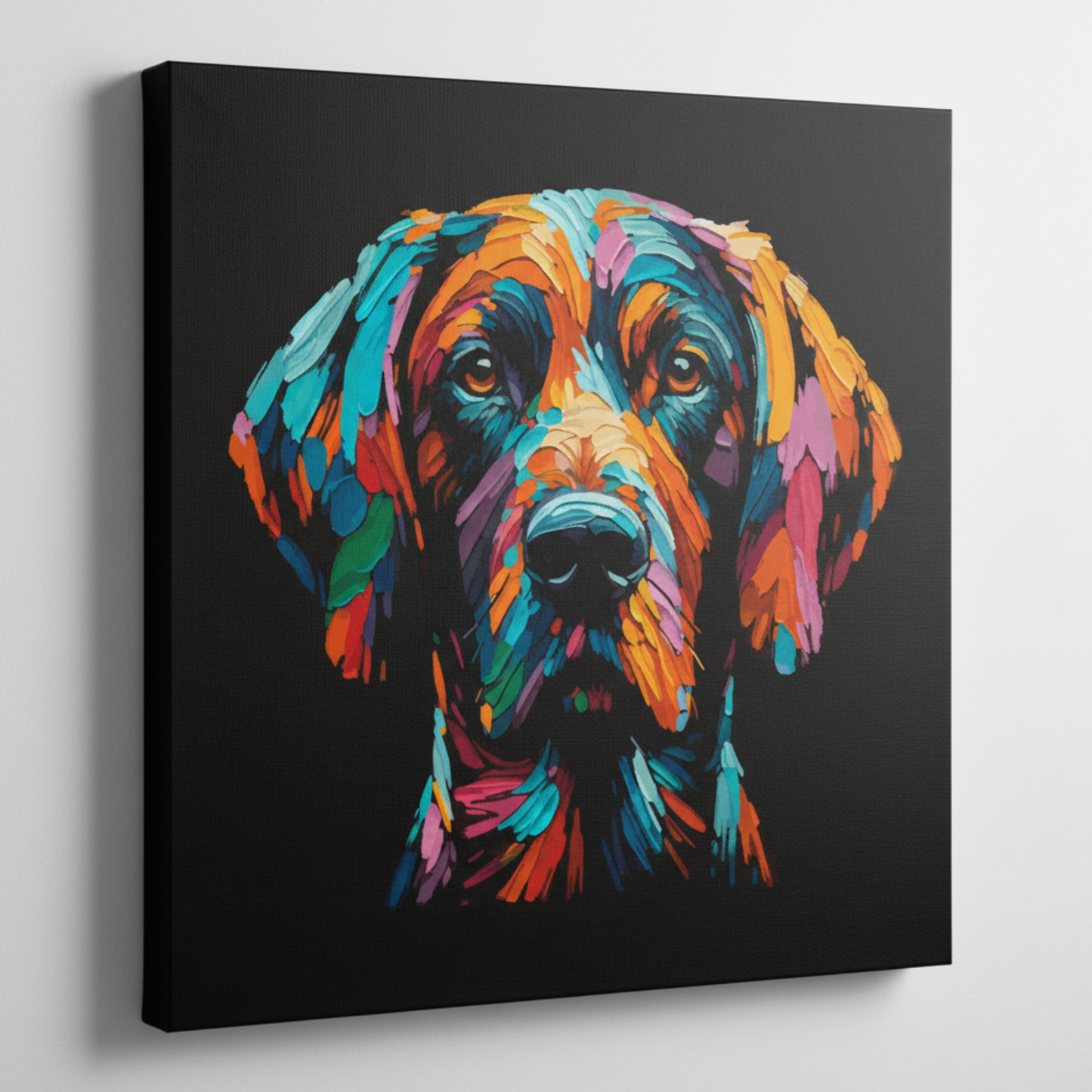 Colourful Pointer dog portrait canvas print - UK made abstract pet wall art black background