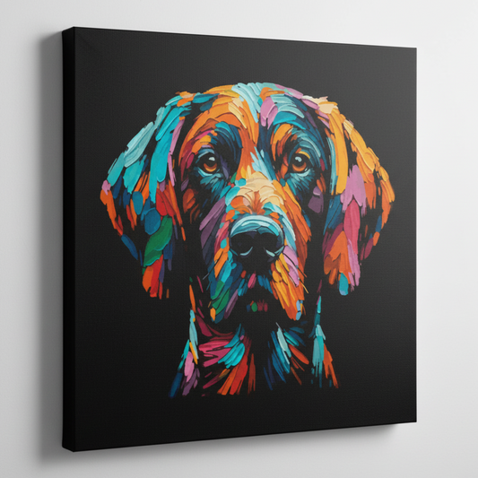 Colourful Pointer dog portrait canvas print - UK made abstract pet wall art black background