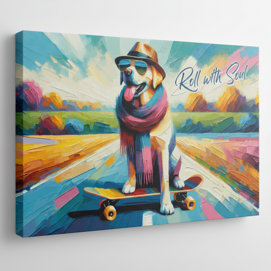 Colourful roll with soul canvas print - UK made abstract labrador wall art