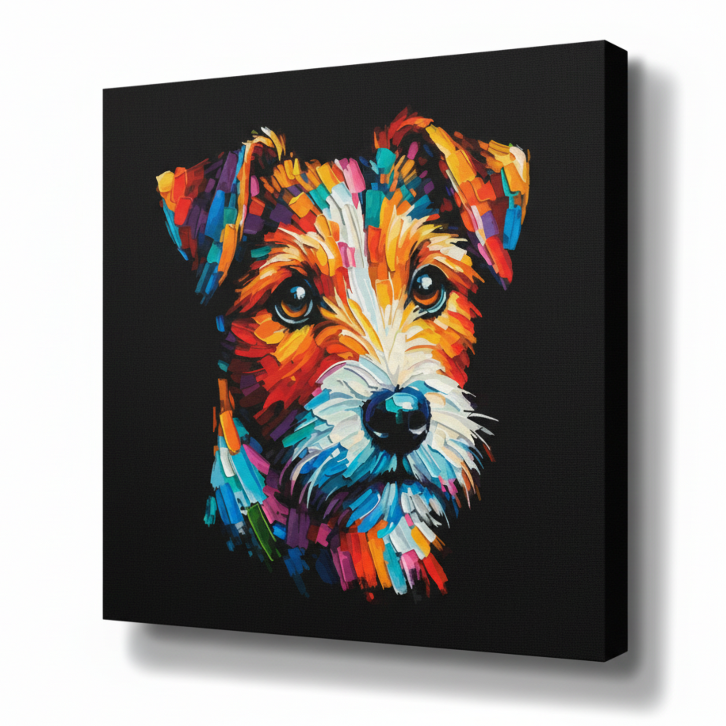 Colourful Russell Terrier dog portrait canvas print - UK made abstract pet wall art black background
