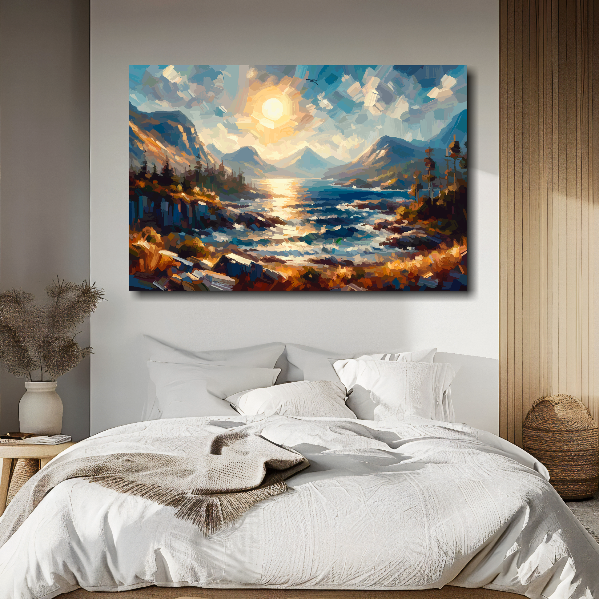 Scottish Highlands canvas above bed - colourful Scottish scenery wall decor for UK bedrooms
