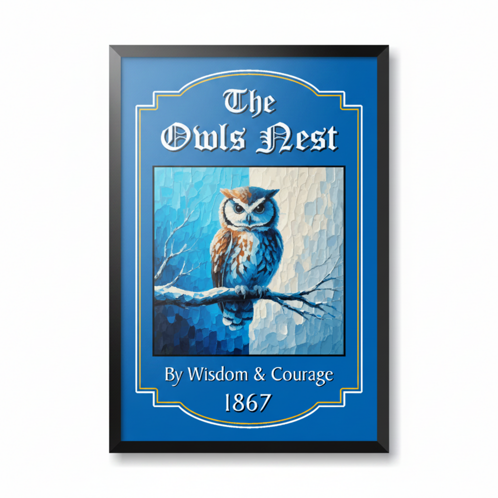 Sheffield Wednesday FC Pub Sign 'The Owls Nest' mounted in a black frame