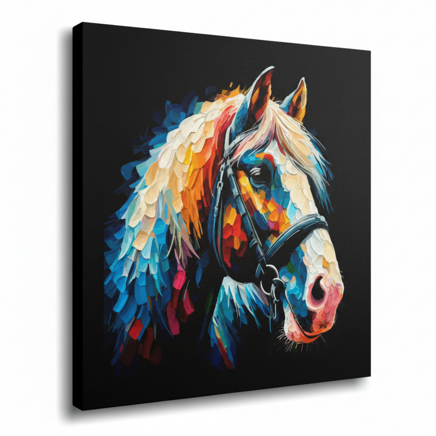 Colourful Shire Horse farm animal portrait canvas print - UK made abstract wall art black background