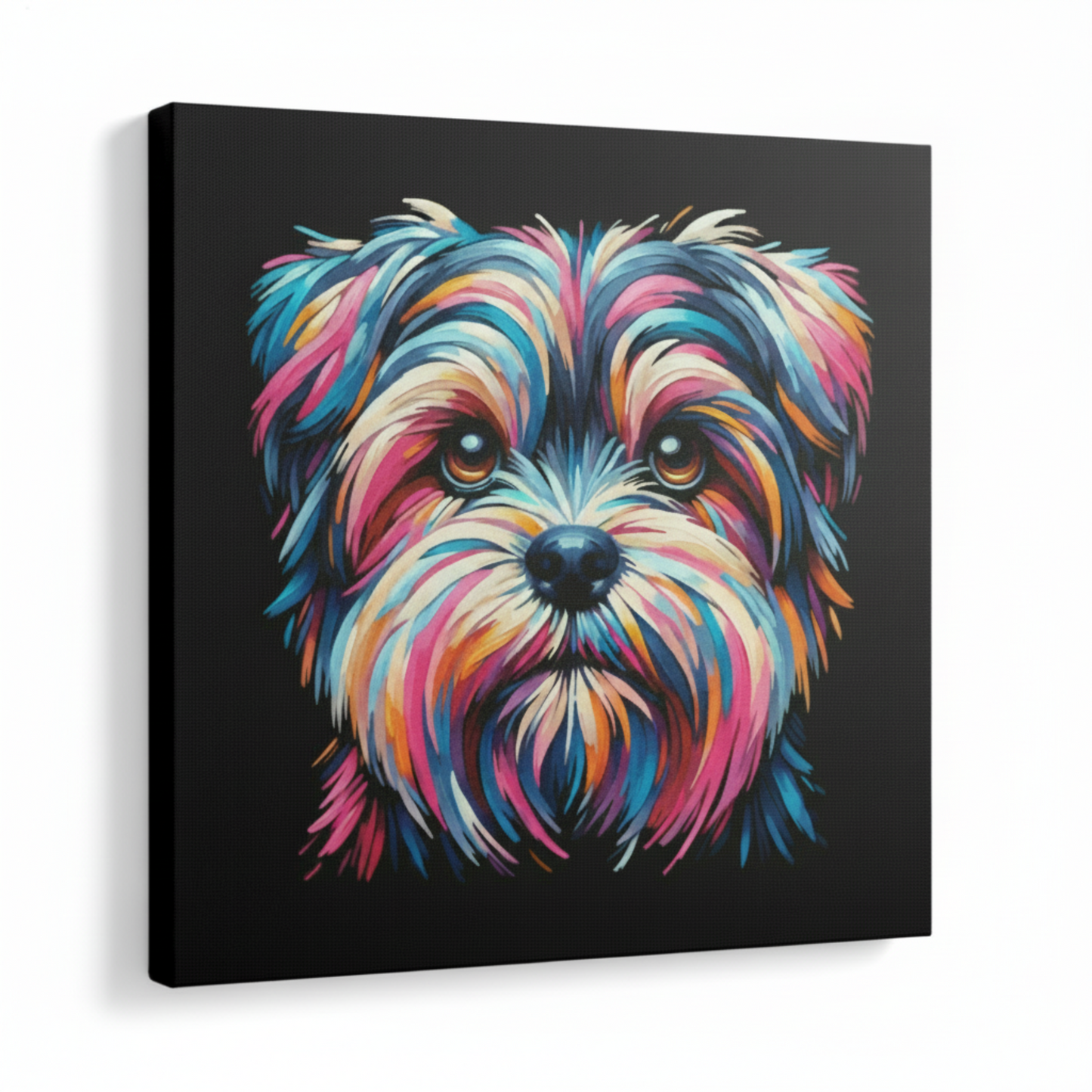 Colourful Shorkie dog portrait canvas print - UK made abstract pet wall art black background
