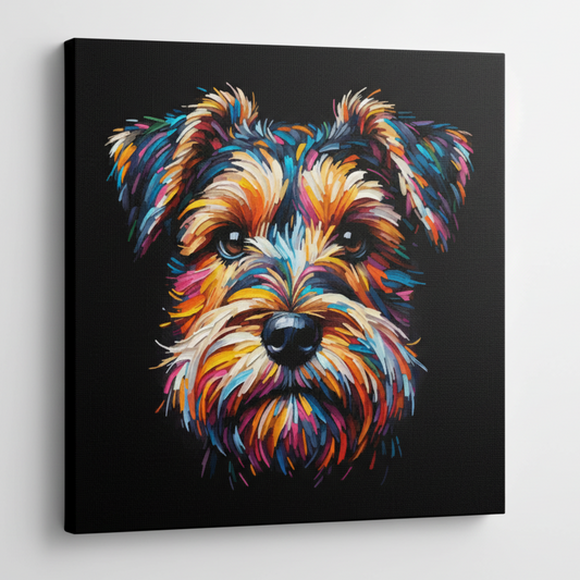 Colourful Sporting Lucas Terrier dog portrait canvas print - UK made abstract pet wall art black background