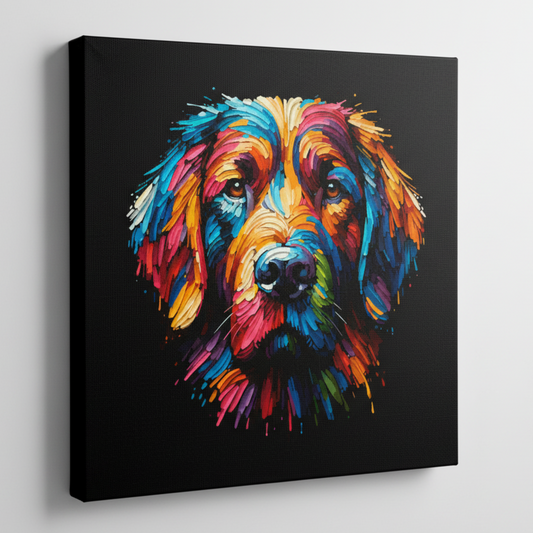 Colourful Springador dog portrait canvas print - UK made abstract pet wall art black background