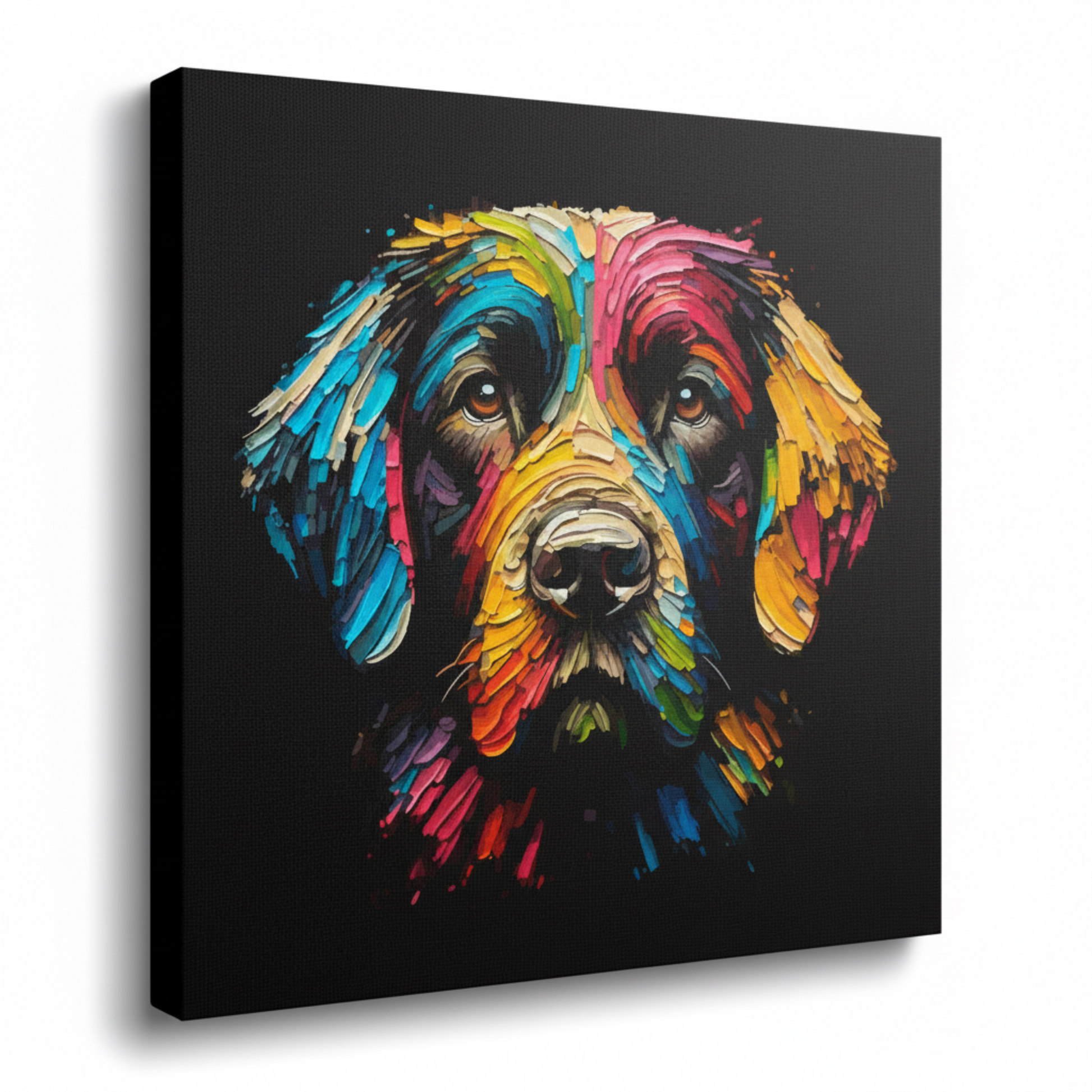 Colourful Springador dog portrait canvas print - UK made abstract pet wall art black background