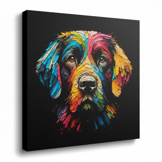 Colourful Springador dog portrait canvas print - UK made abstract pet wall art black background
