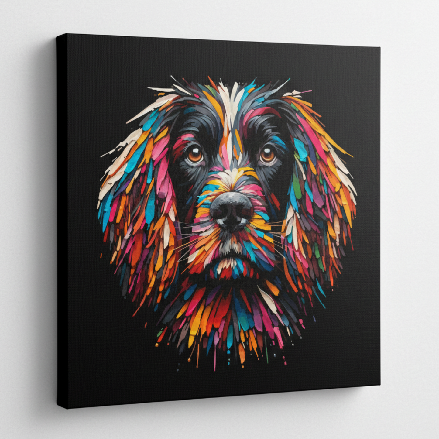 Colourful Sprocker Spaniel dog portrait canvas print - UK made abstract pet wall art black background