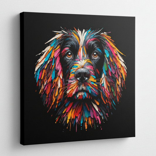 Colourful Sprocker Spaniel dog portrait canvas print - UK made abstract pet wall art black background