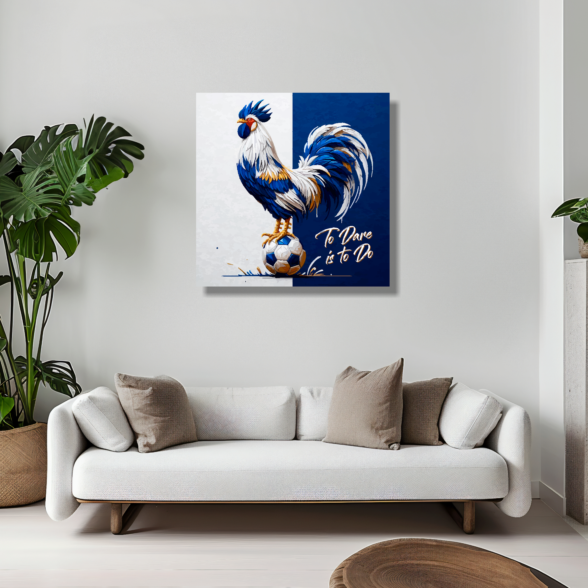 Spurs inspired canvas 20x20 inches above white sofa - vibrant UK football wall art