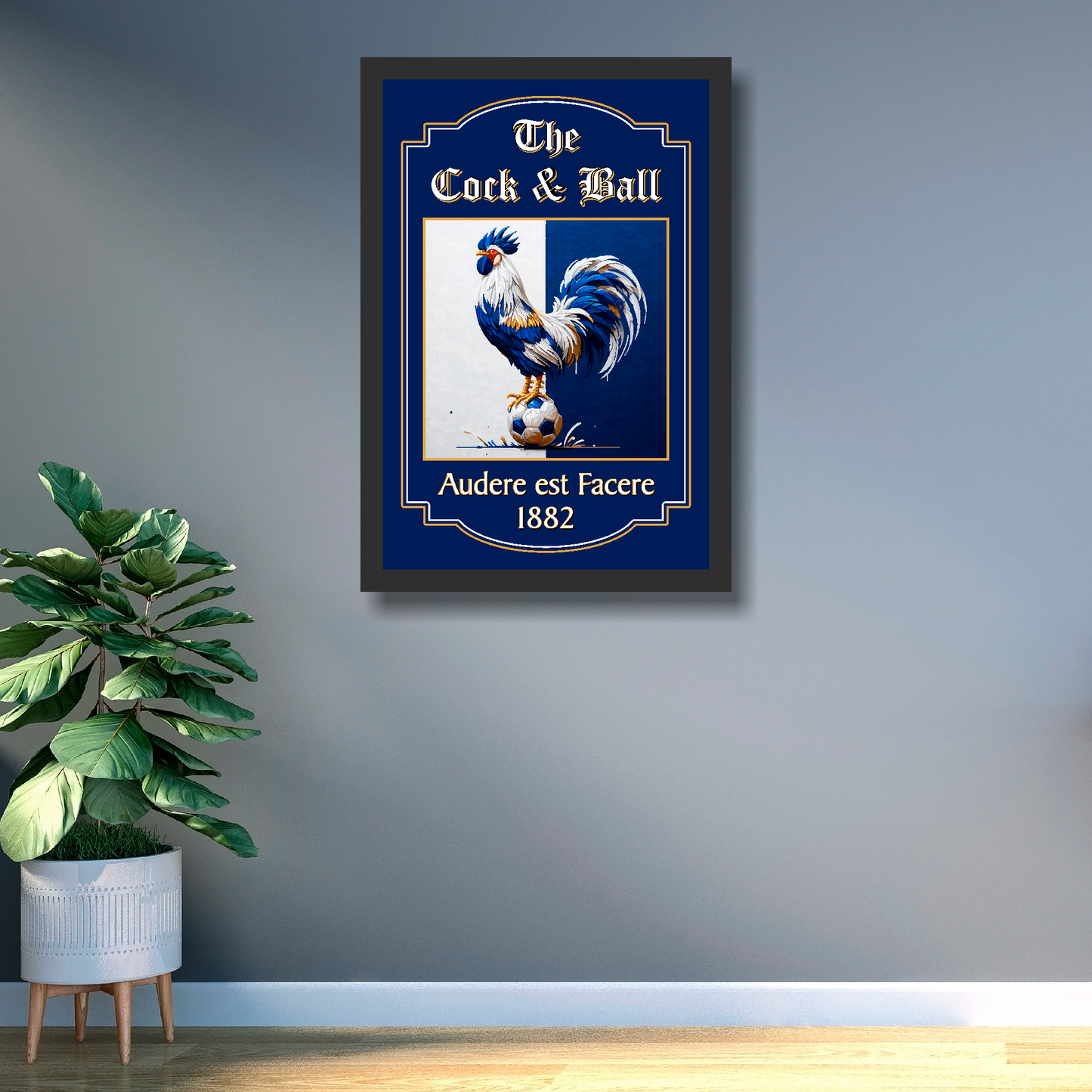 Spurs FC inspired large framed pub sign 'The Cock & Ball' 1882 with black frame