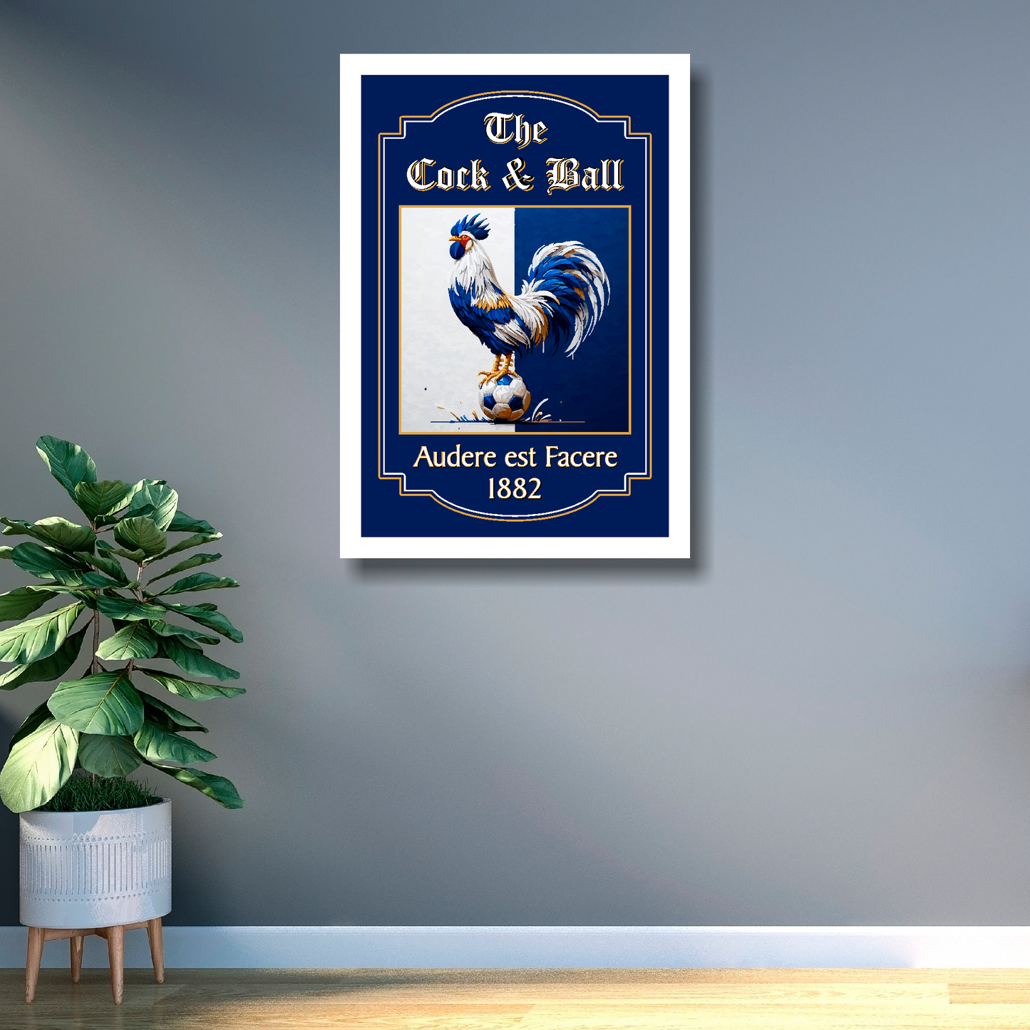 Spurs FC inspired large framed pub sign 'The Cock & Ball' 1882 with white frame