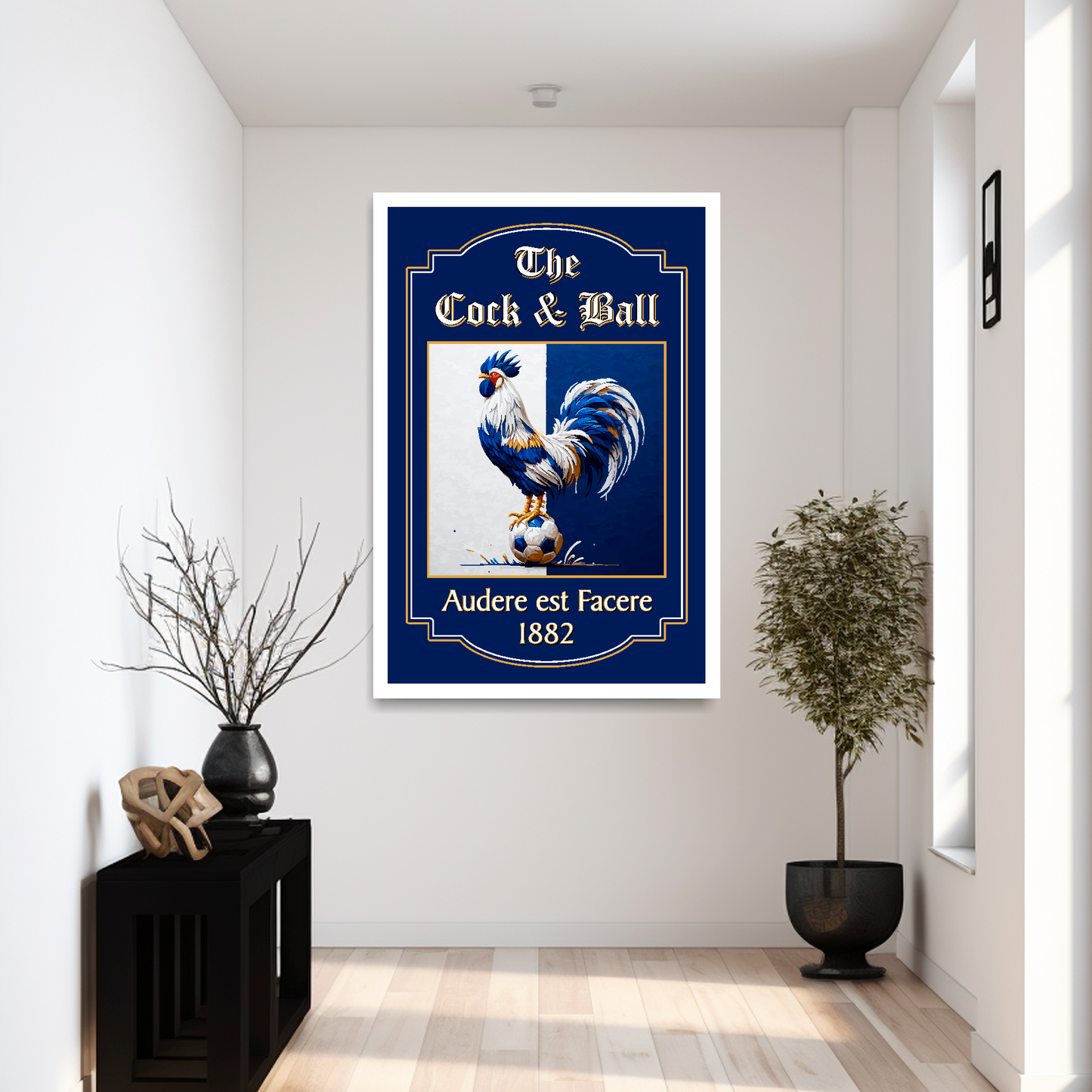 Spurs FC inspired extra large pub sign 'The Cock & Ball' 1882 with white frame