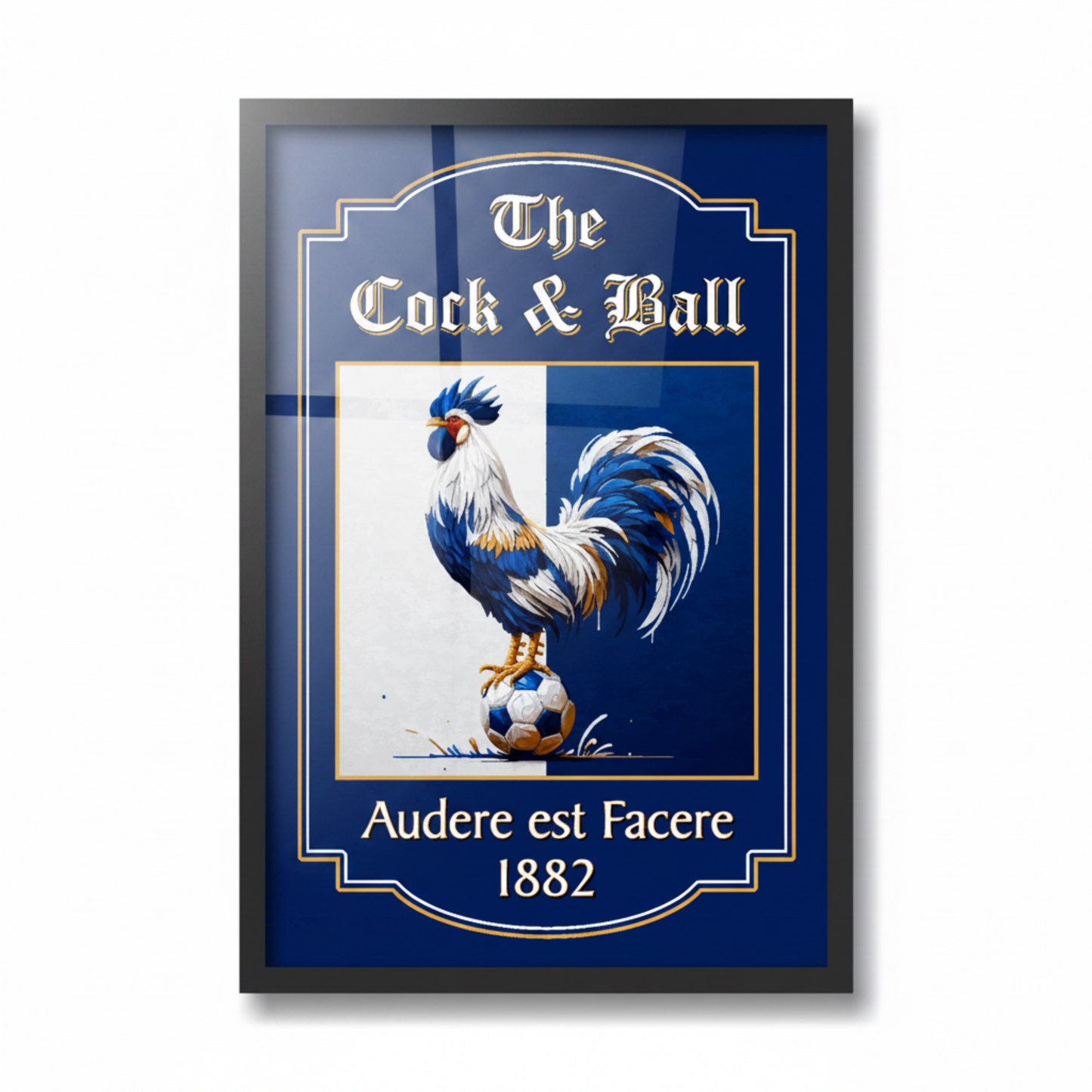 Spurs FC inspired black framed pub sign 'The Cock & Ball' 1882