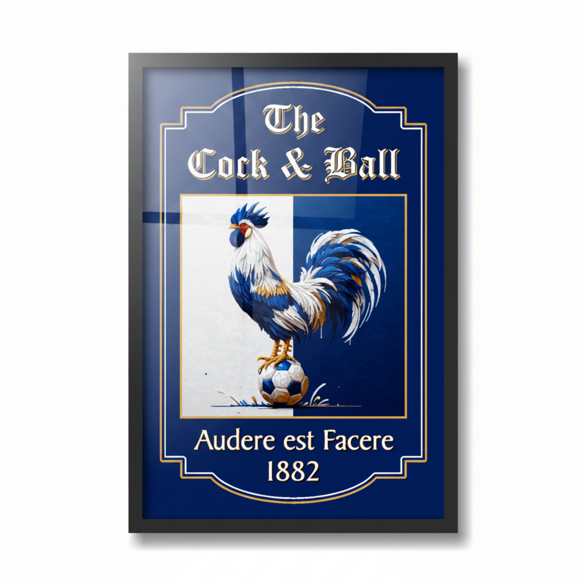 Spurs FC inspired black framed pub sign 'The Cock & Ball' 1882