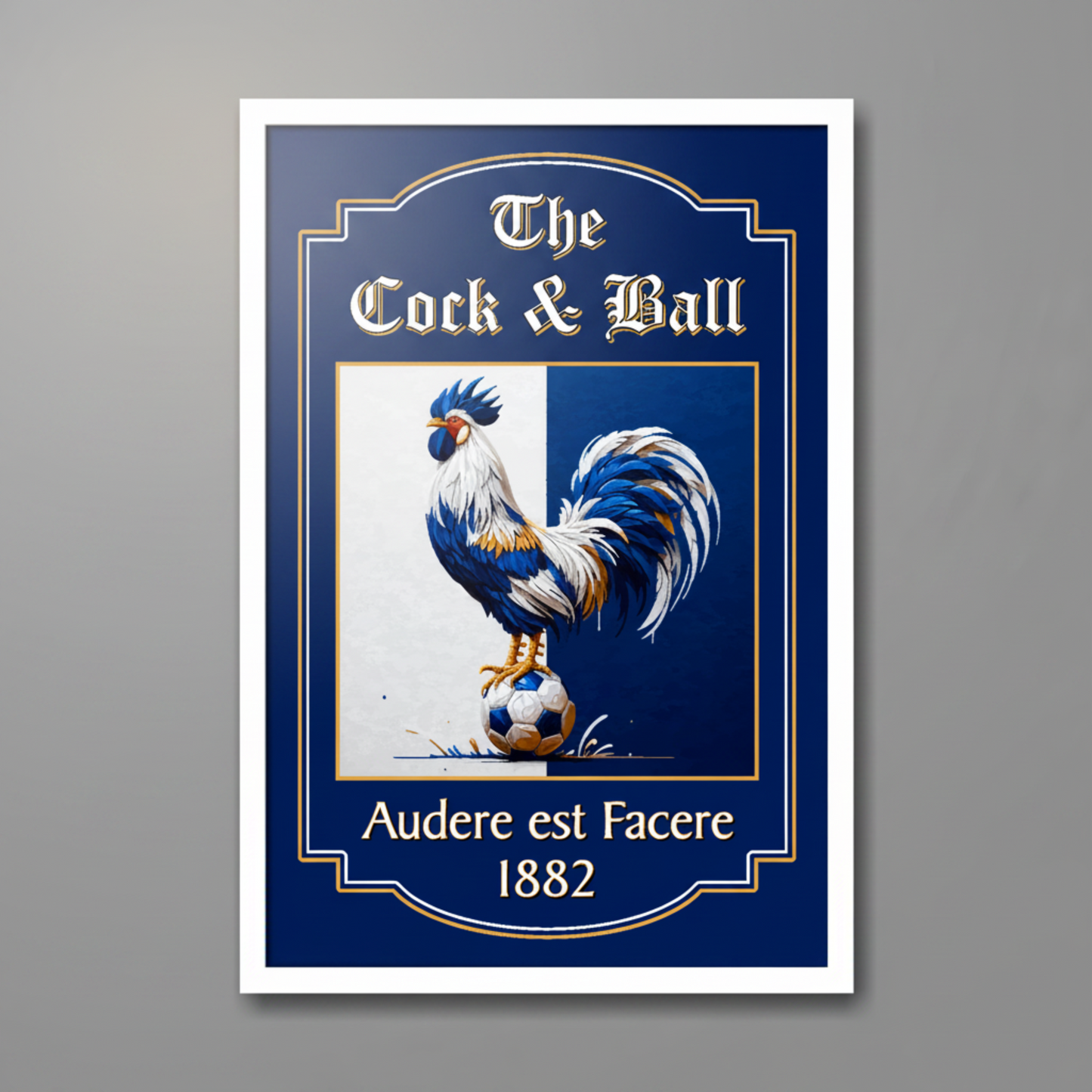 Spurs FC inspired white framed pub sign 'The Cock & Ball' 1882