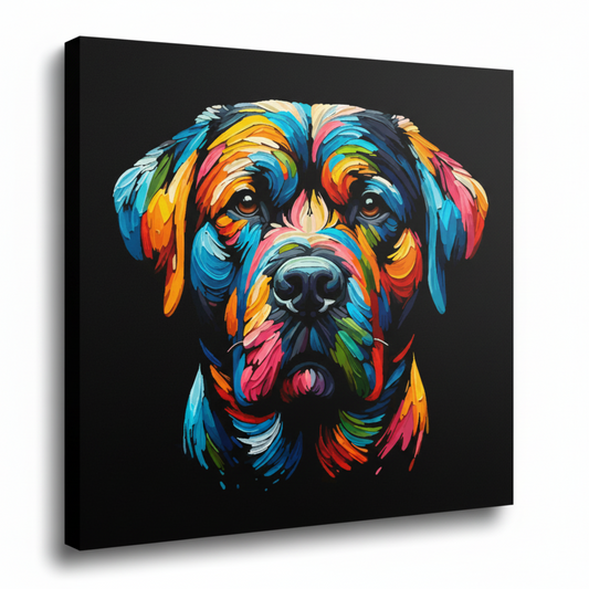 Colourful Staffador dog portrait canvas print - UK made abstract pet wall art black background