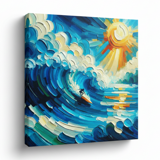 Colourful wavebound sports canvas print - UK made abstract surfing wall art 