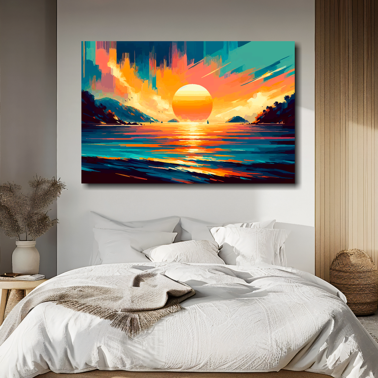 Thailand skies canvas above bed - colourful landscape wall decor for UK bedrooms