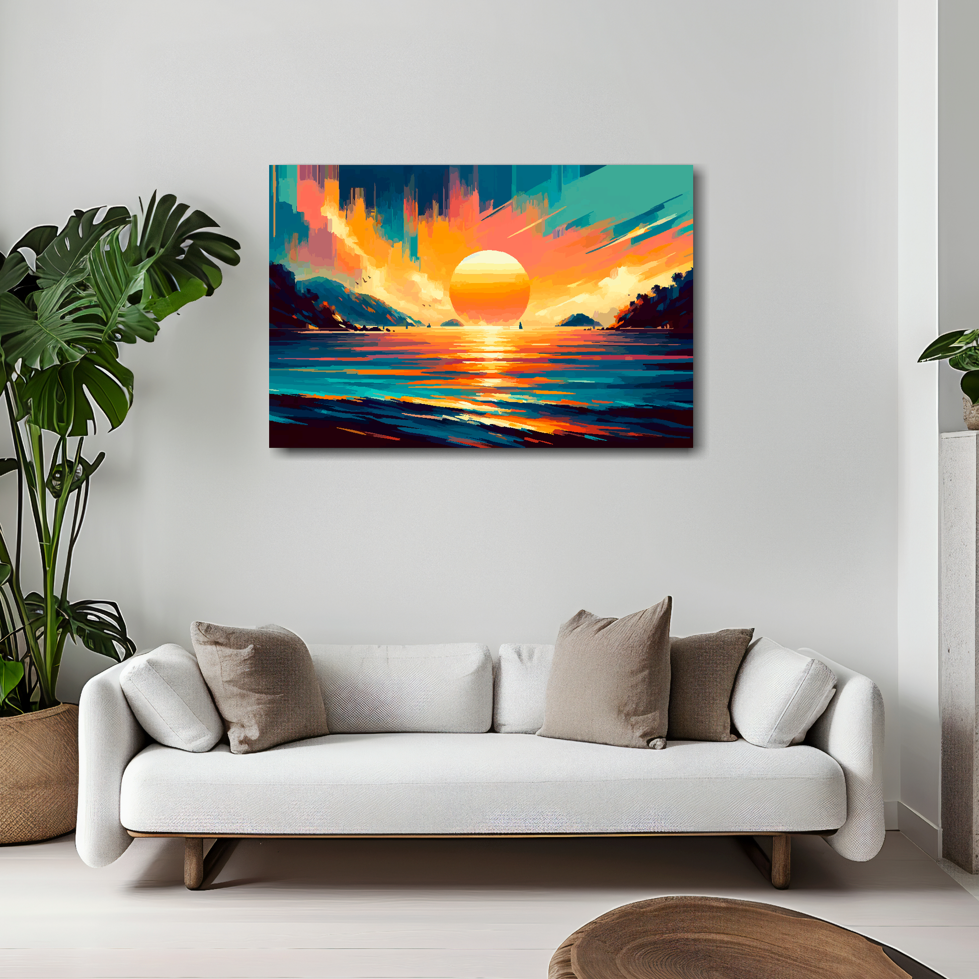Thailand skies canvas 30x20 inches above white sofa - vibrant landscape wall art UK