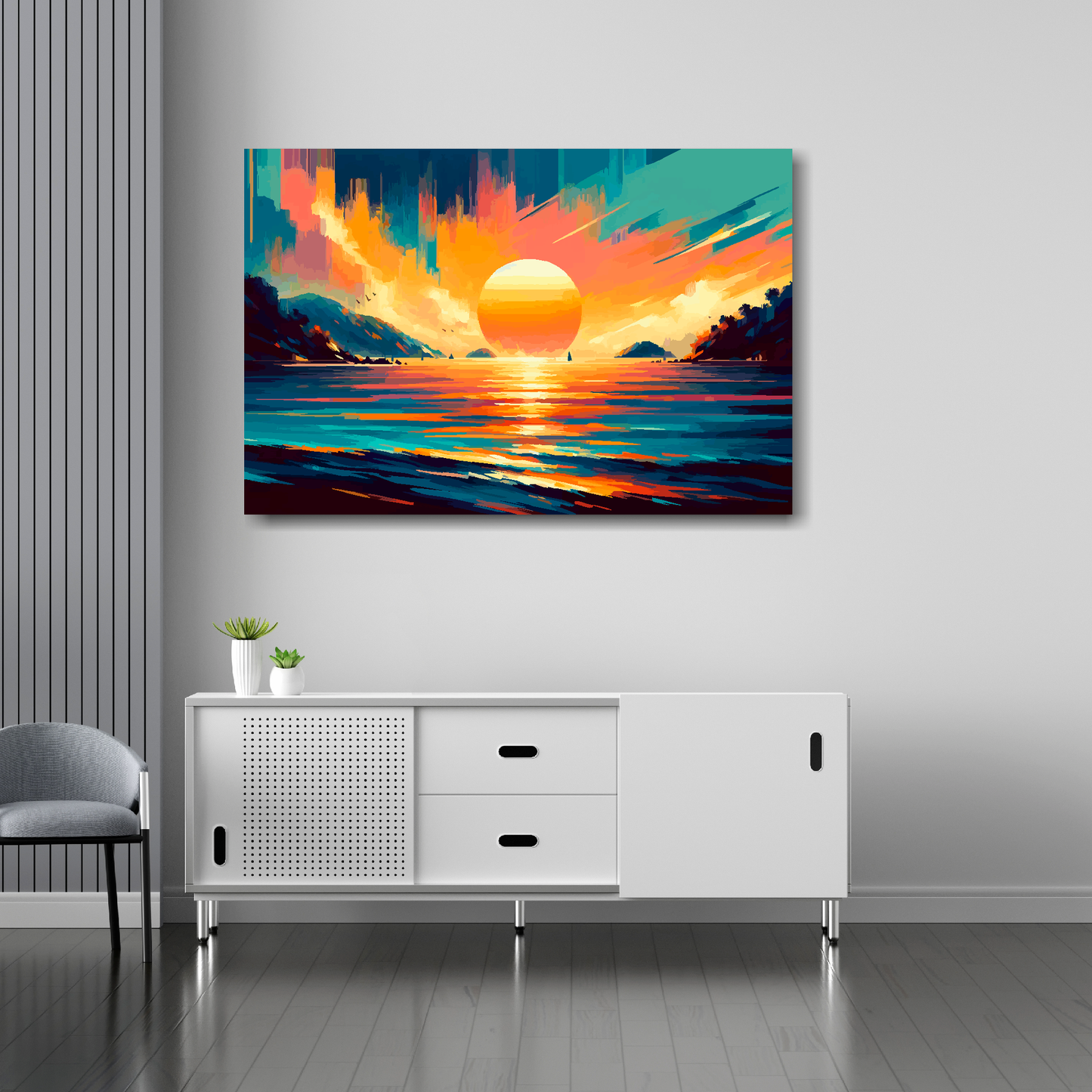 Thailand skies canvas 36x24 inches above sideboard - large colourful landscape art UK made
