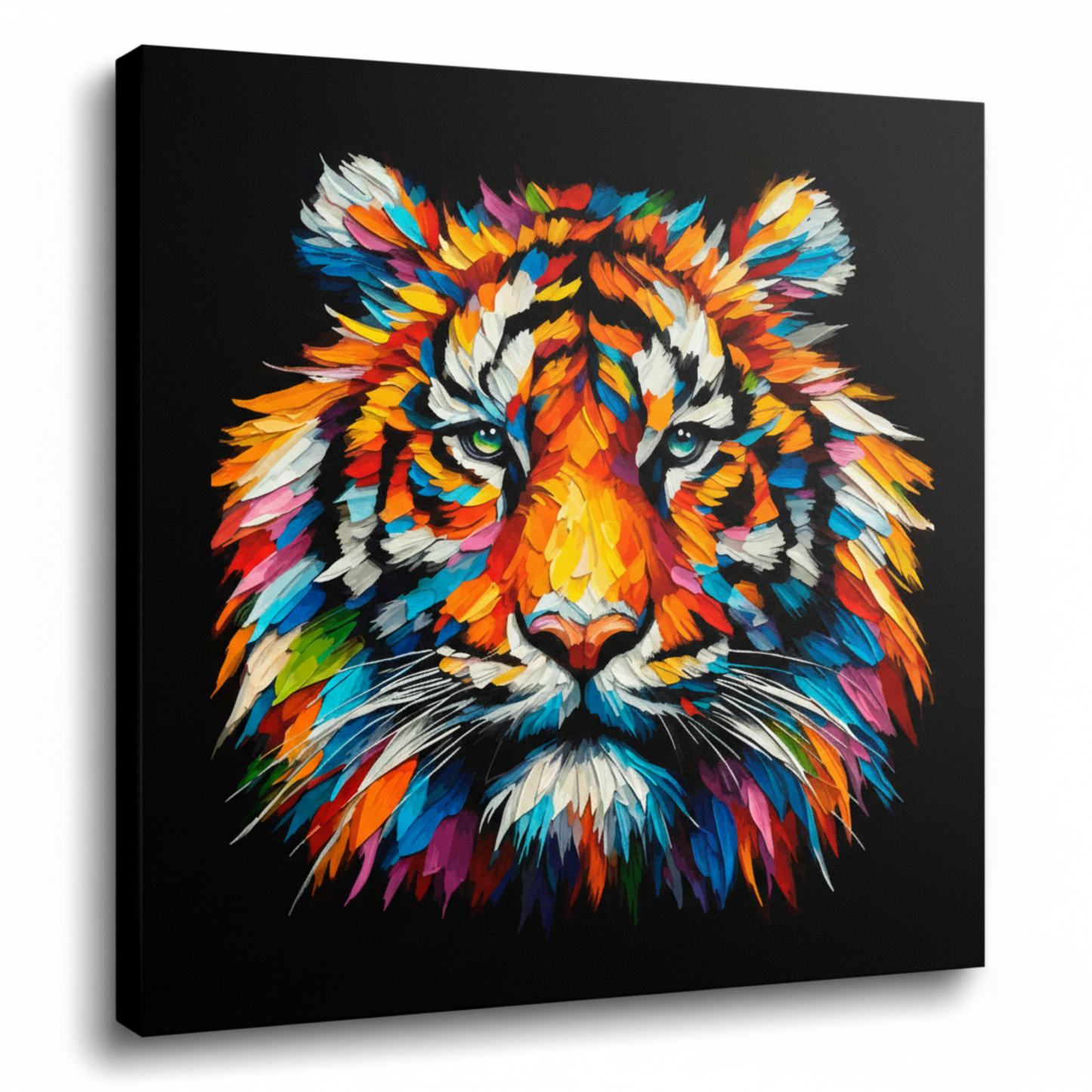 Colourful Tiger wildlife portrait canvas print - UK made abstract animal wall art black background