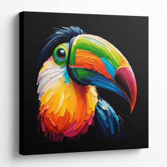 Colourful Toucan bird portrait canvas print - UK made abstract wildlife wall art black background