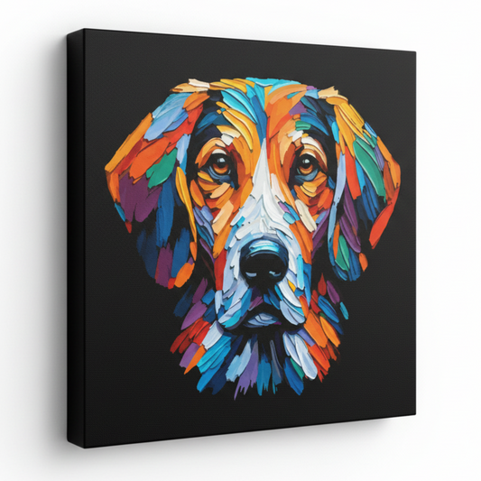 Colourful Trailhound dog portrait canvas print - UK made abstract pet wall art black background