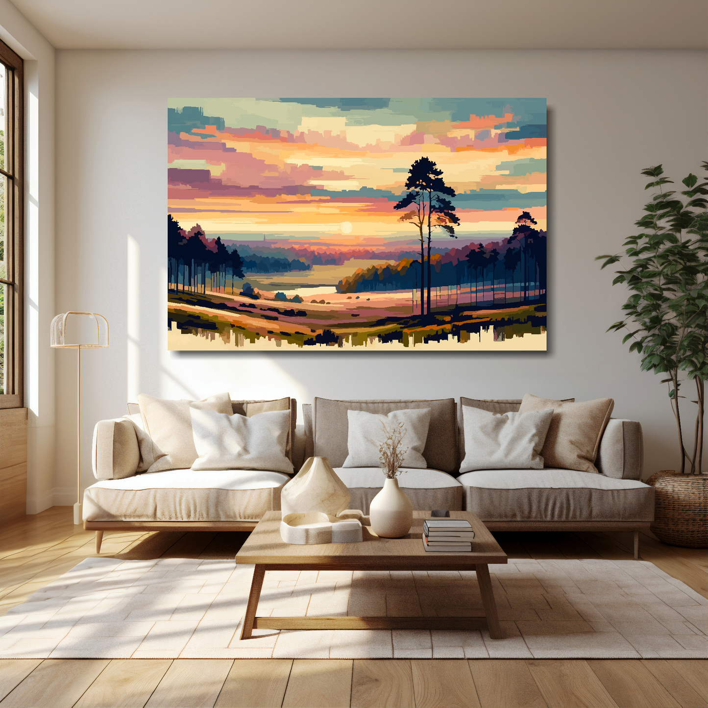 Vanilla skies canvas 60x40 inches above cream sofa - XL vibrant landscape wall art UK