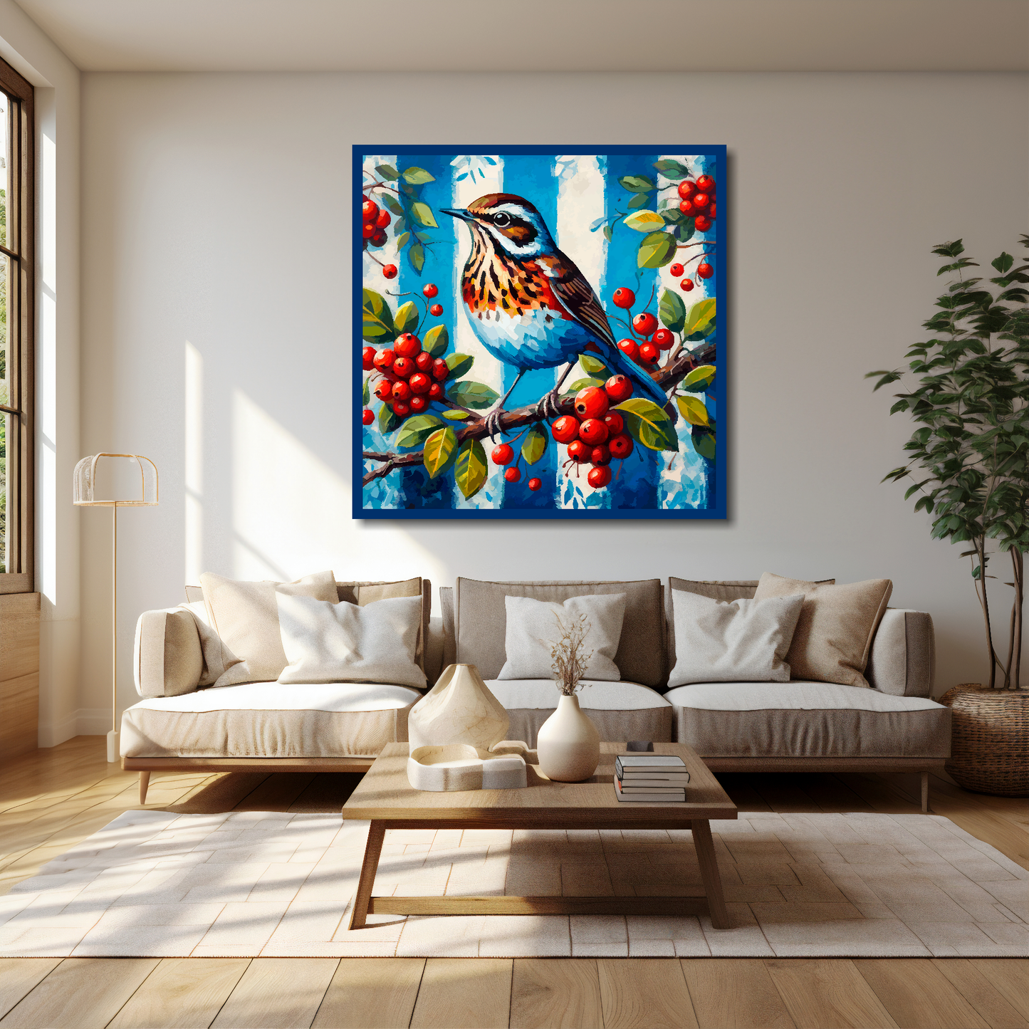 West Brom inspired canvas 40x40 inches above cream sofa - XL vibrant UK football wall art