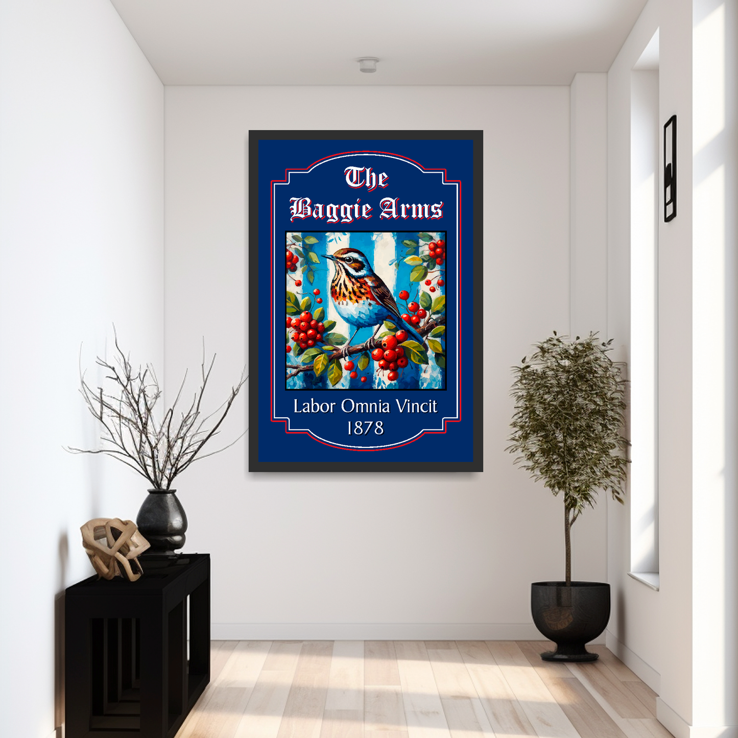 WBA FC extra large pub sign with a Throstle bird illustration and text on a blue background with black frame