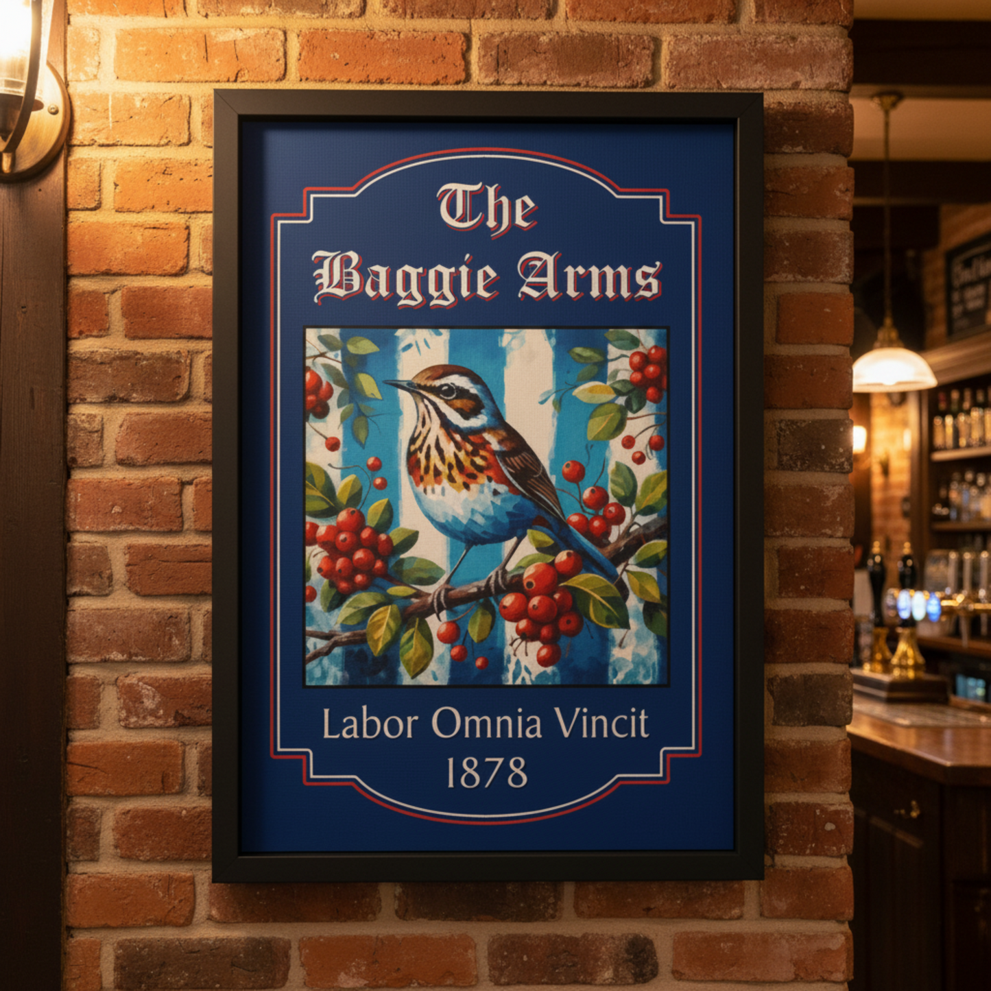 WBA FC framed pub sign featuring the iconic Throstle bird in a black wooden frame