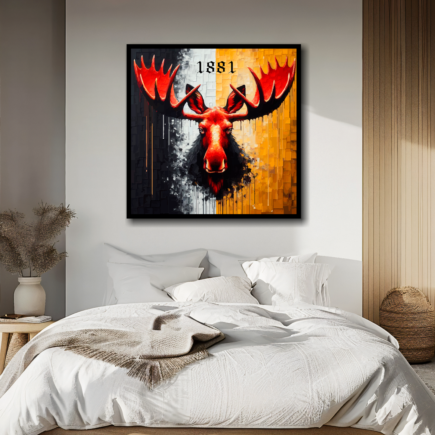 Watford inspired canvas above bed - colourful UK football wall decor for bedrooms