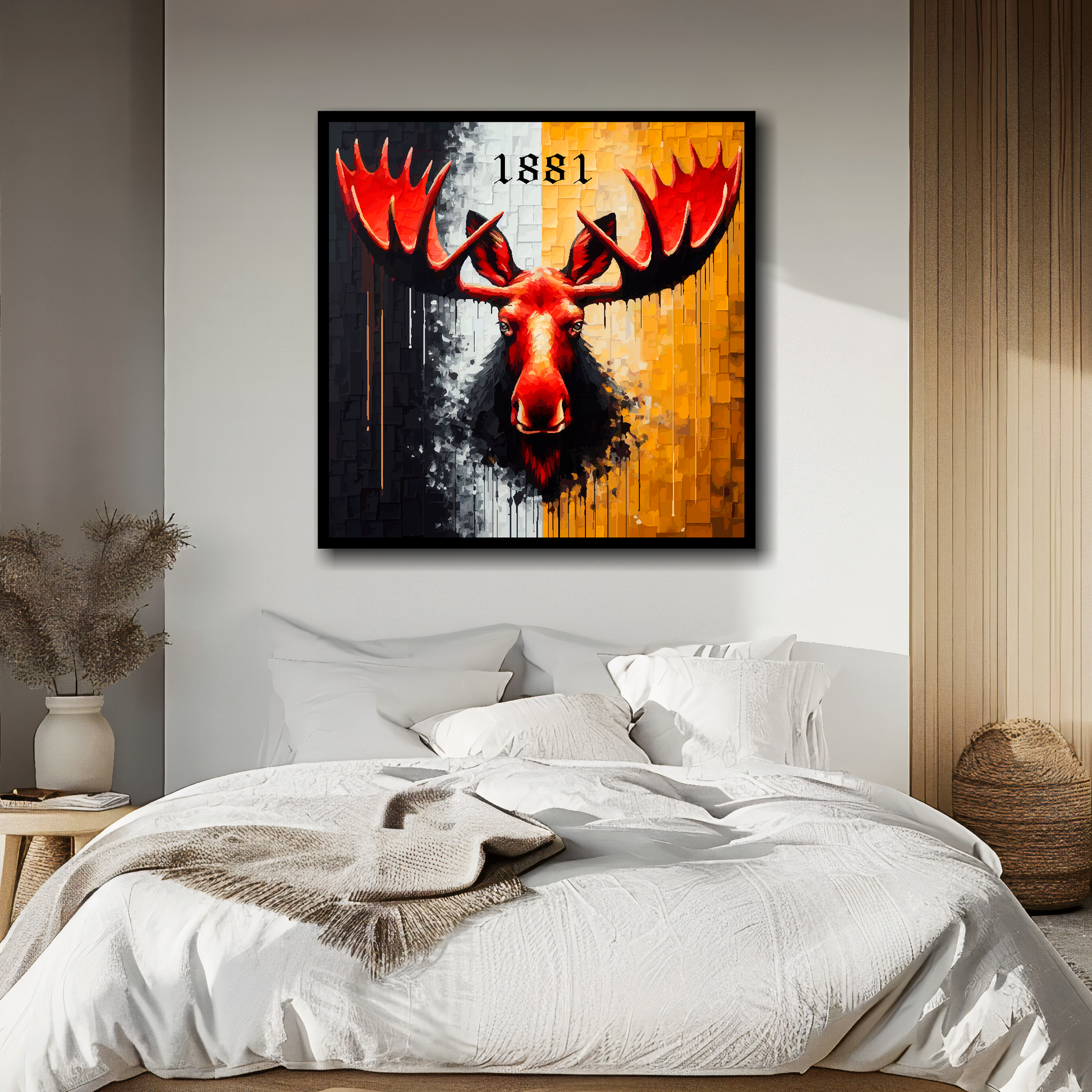 Watford inspired canvas above bed - colourful UK football wall decor for bedrooms