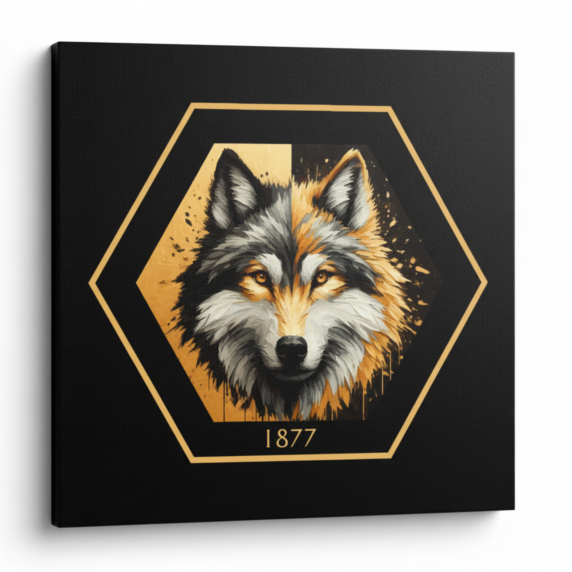 Colourful Wolves inspired canvas print - UK made abstract football wall art black background