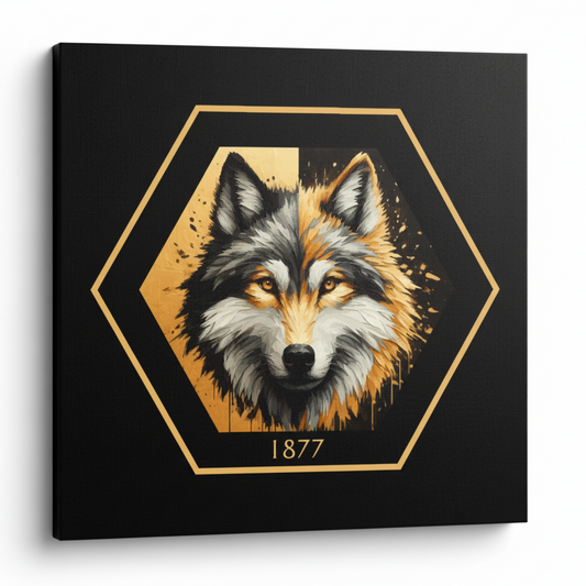 Colourful Wolves inspired canvas print - UK made abstract football wall art black background