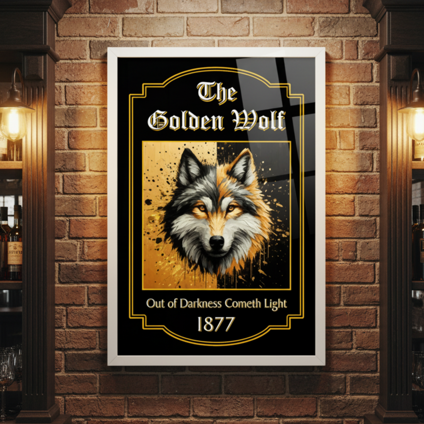 Wolves FC inspired retro pub sign hanging on a bar wall
