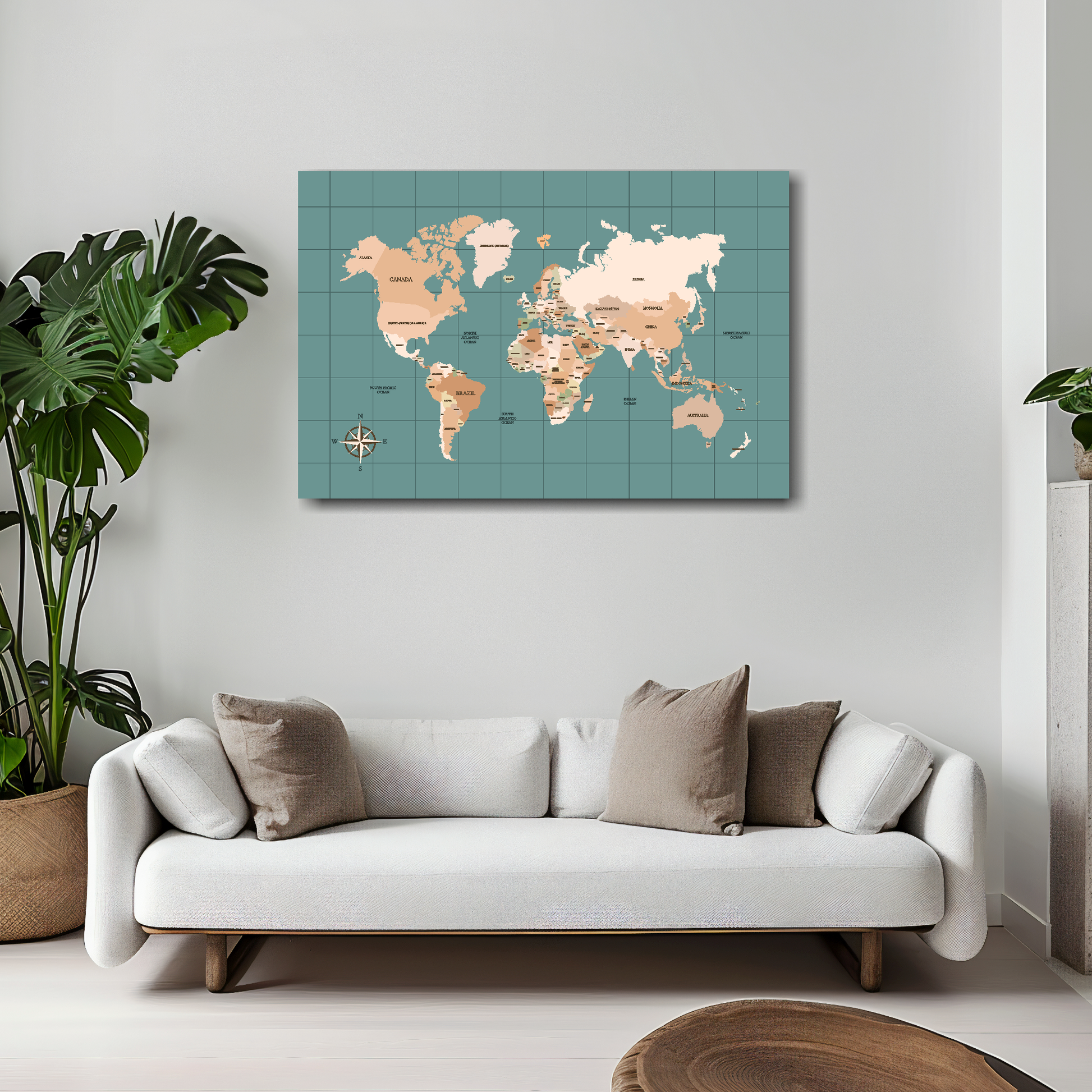 World Map canvas print 30 x 20 inch - premium wall art UK made